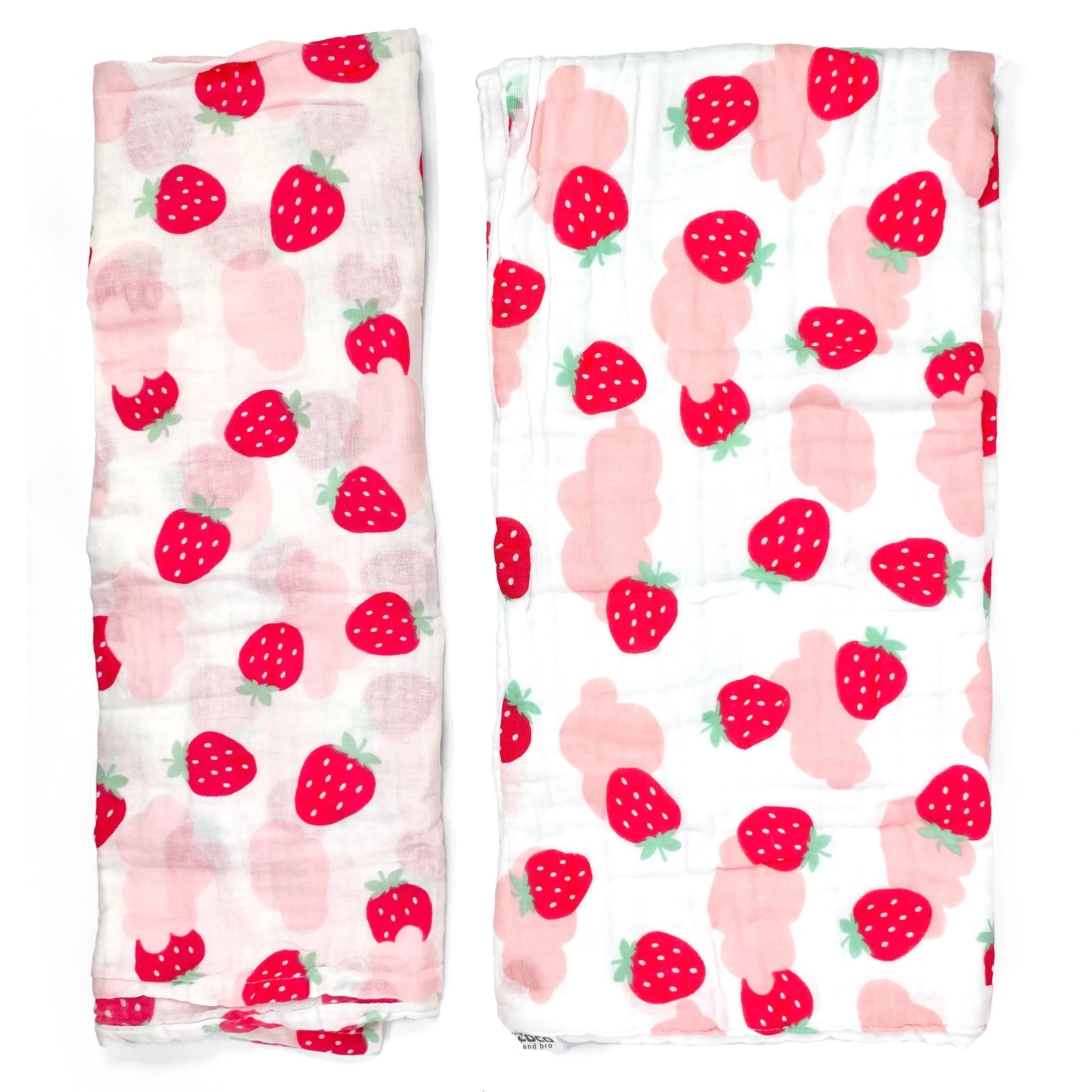 Pink Strawberry Muslin Blanket Bundle